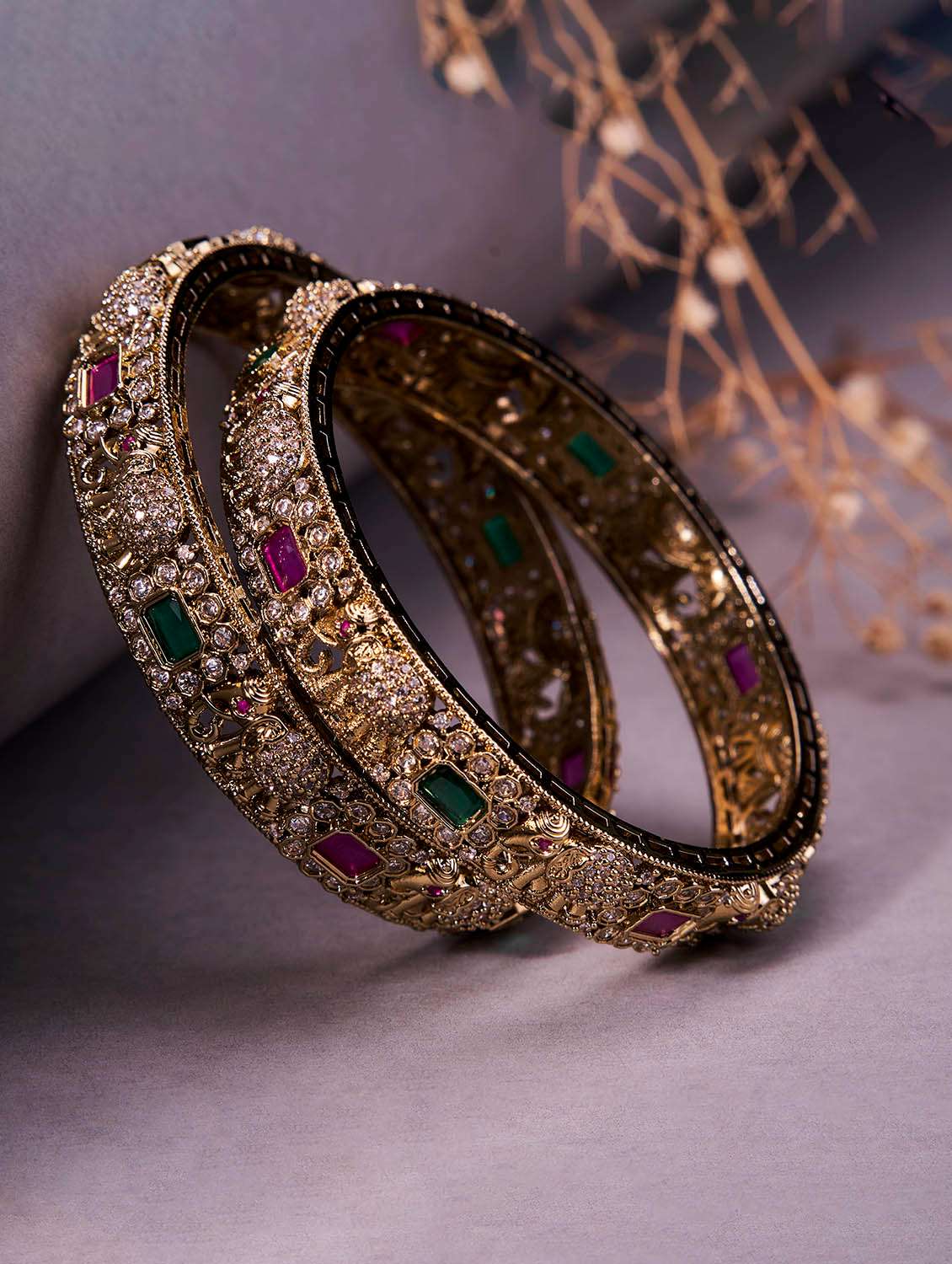 traditional gold plated kundan stone set bangles