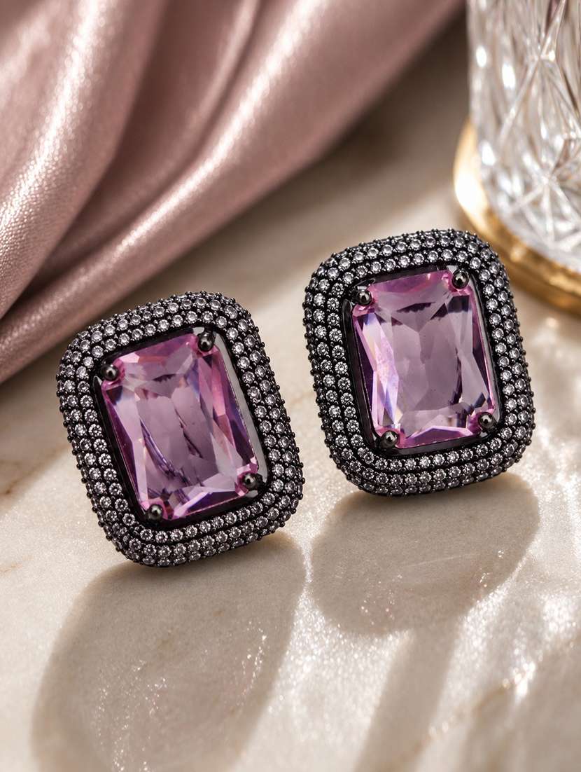 delicate crystal pink black plated studs