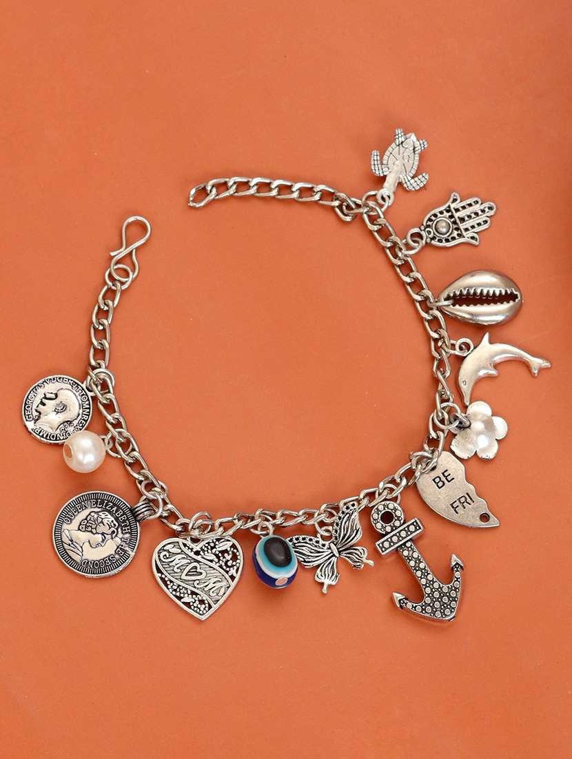 women rhodium plated charm bracelet