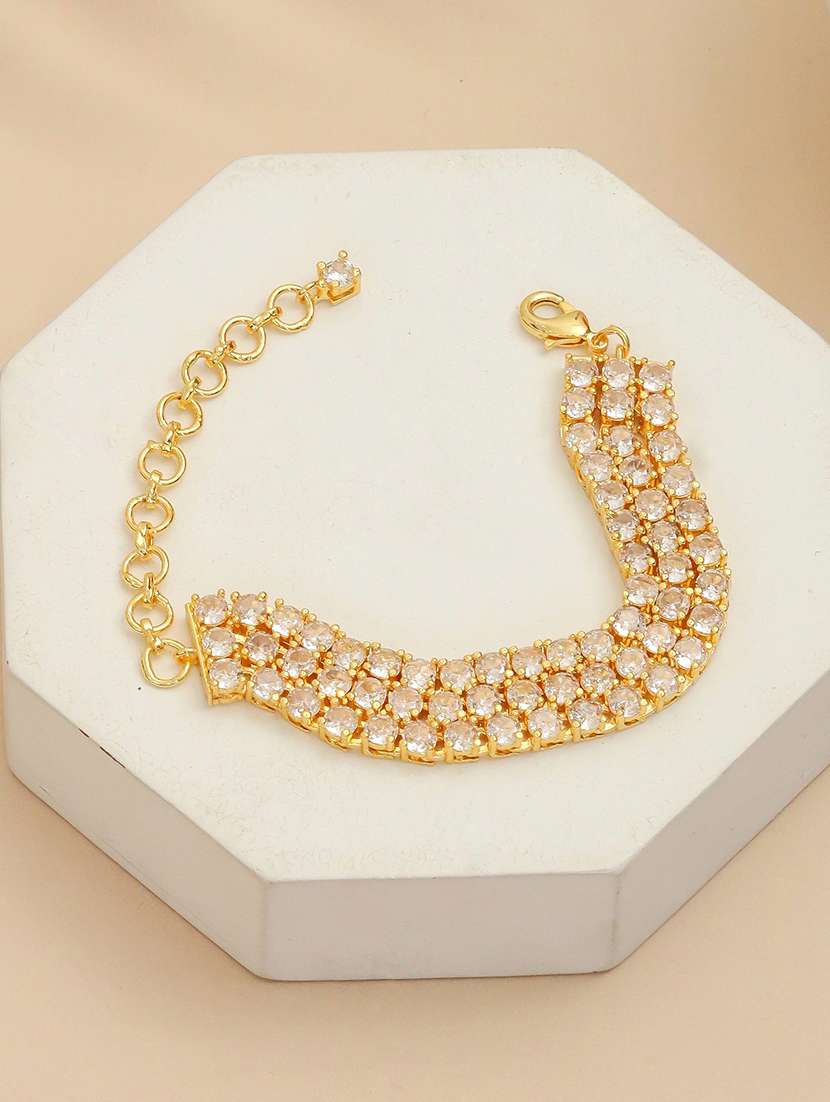 women three layered tennis gold plated bracelet