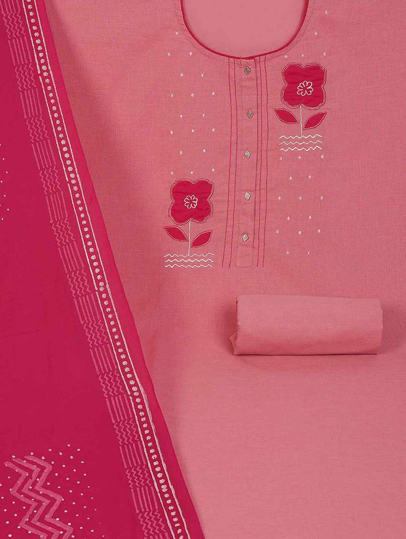 Women Solid With Work Unstitched Suit Set - 22628020 -  Standard Image - 2