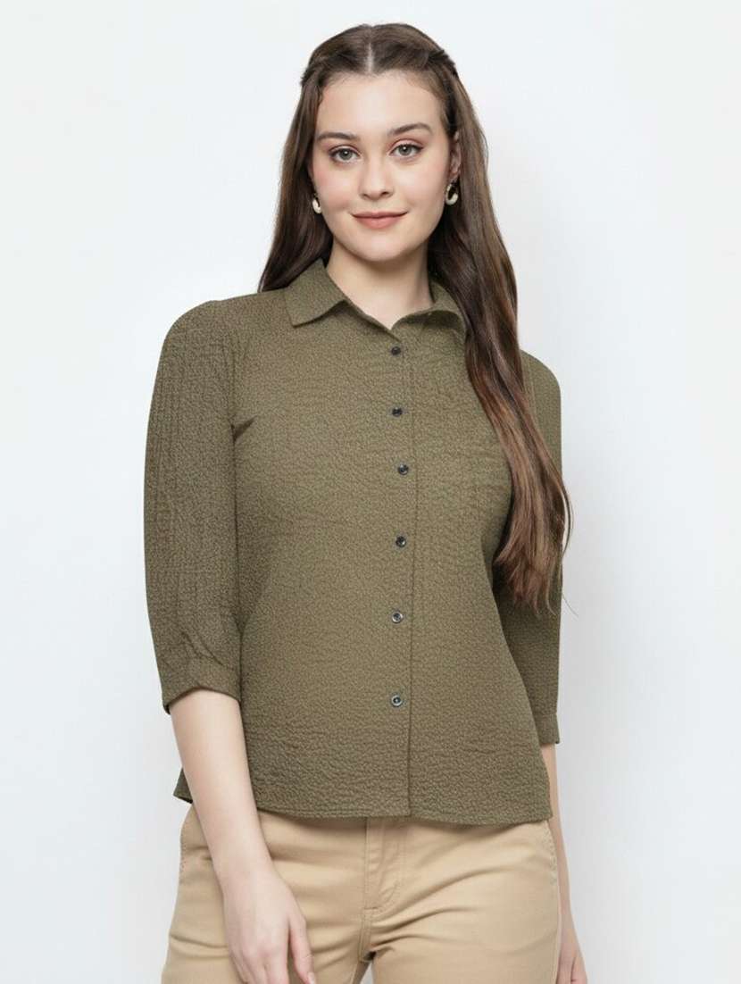 women solid three quarter sleeves regular shirt