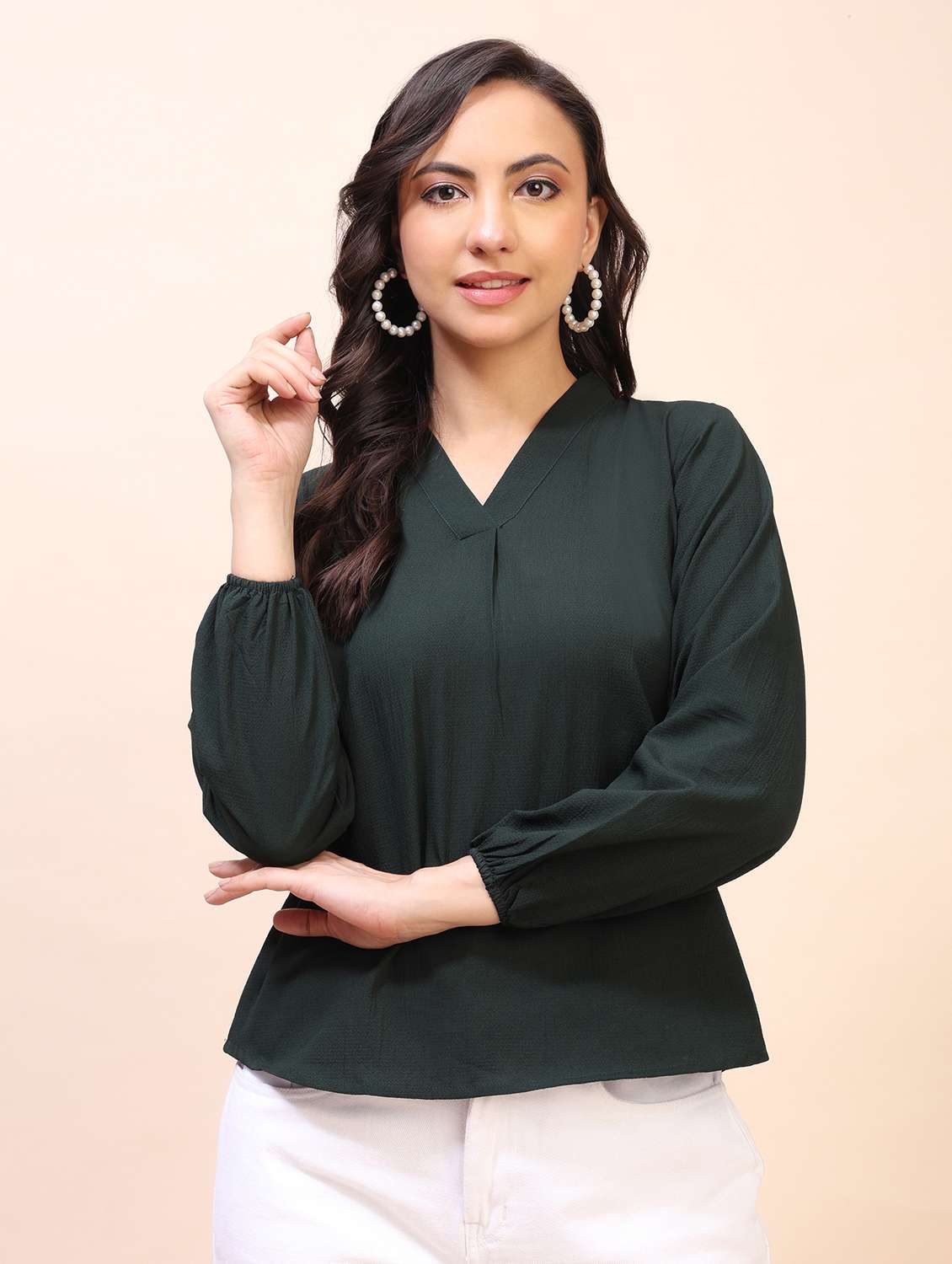 women solid long sleeves regular top
