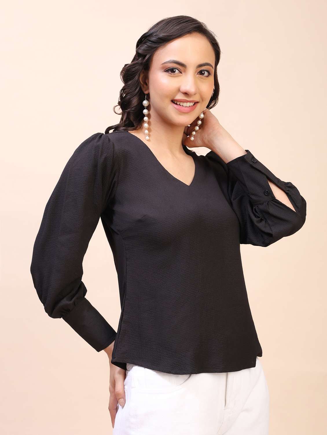 Women Self Design Long Sleeves Regular Top - 22635415 -  Standard Image - 2