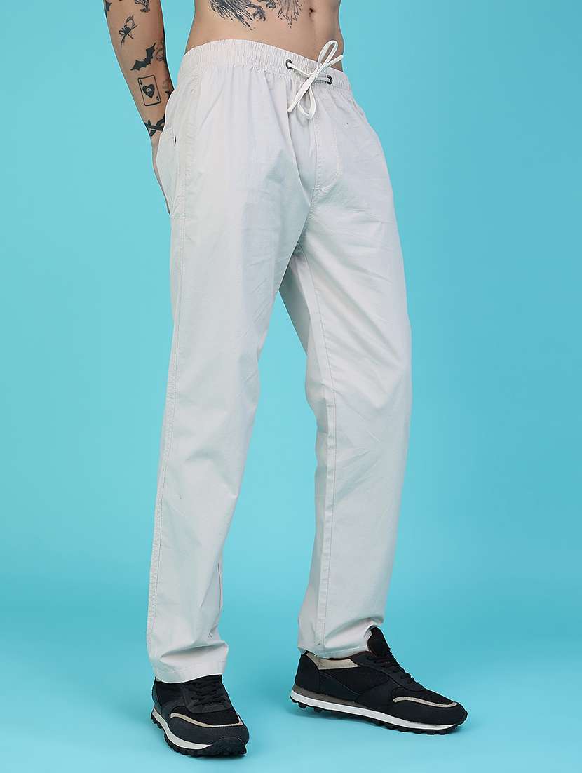 Men Solid Mid Rise Flat Front Casual Trouser - 22635740 -  Standard Image - 2