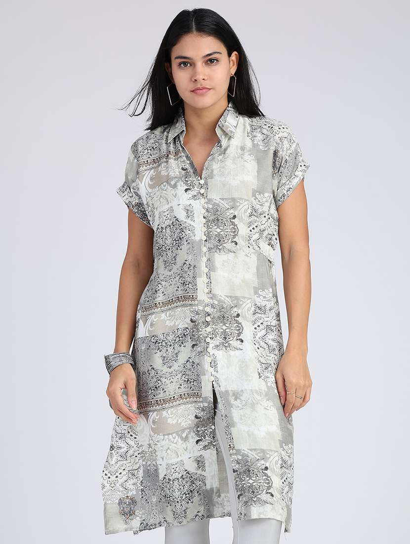 Women Printed Short Sleeves Straight Kurta - 22638072 -  Standard Image - 2