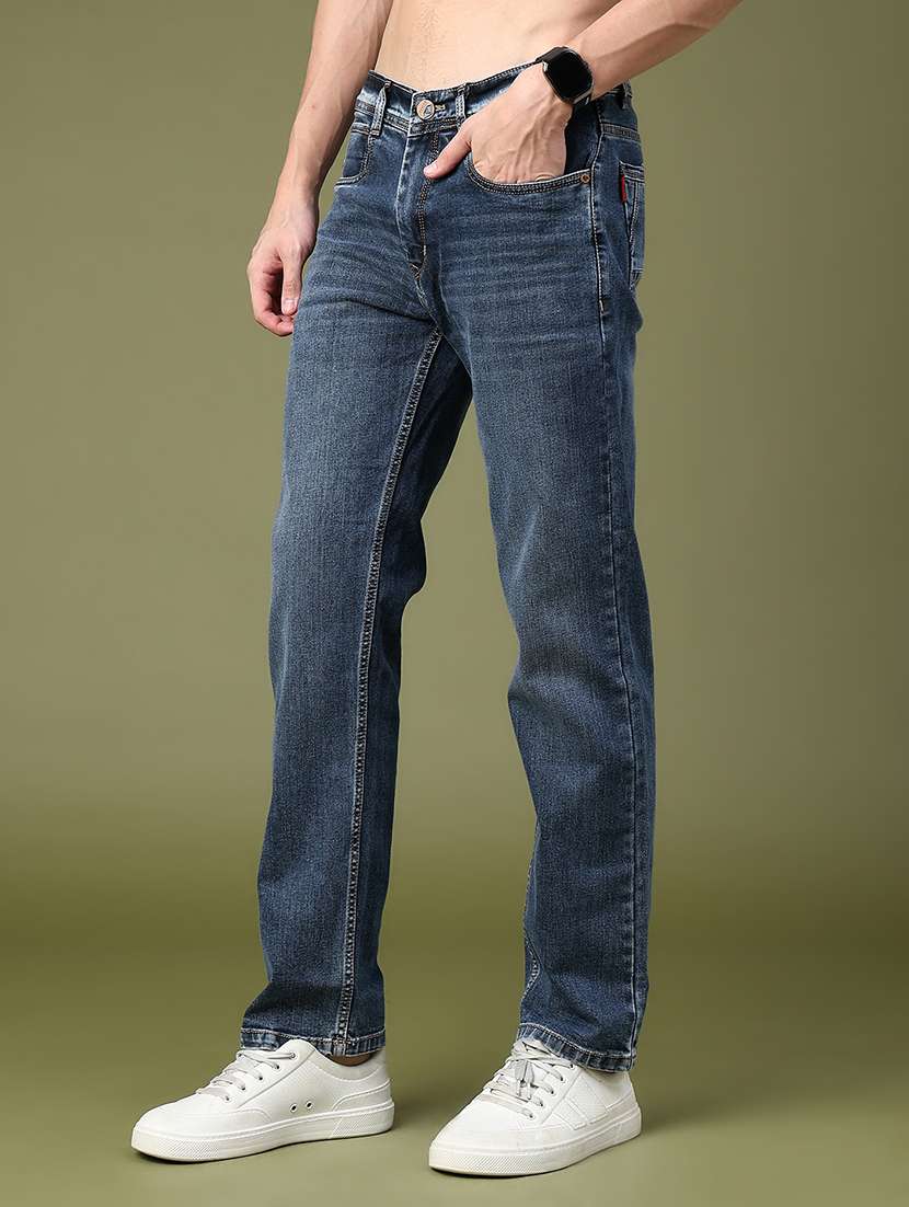 Men Washed Mid Rise Full Length Straight Jeans - 22638696 -  Standard Image - 2