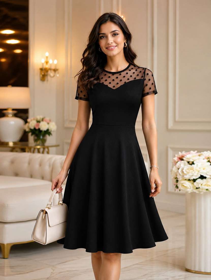 women printed short sleeves fit and flare dress