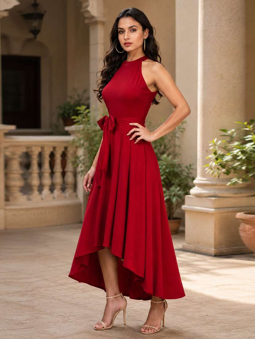 Red Polyester Fit & Flare Dress - 22639149 -  Standard Image - 2