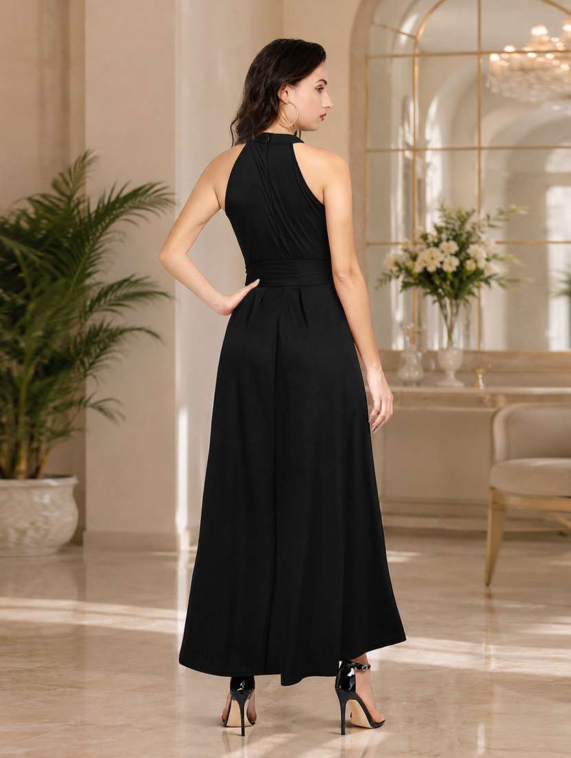 Women Solid Halter Neck High Low Dress - 22639150 -  Standard Image - 2