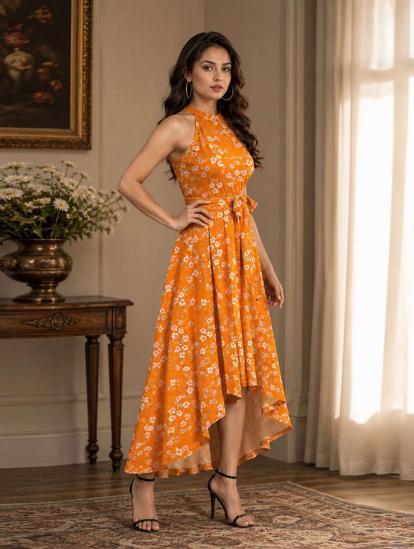 Women Printed Halter Neck High Low Dress - 22639158 -  Standard Image - 2