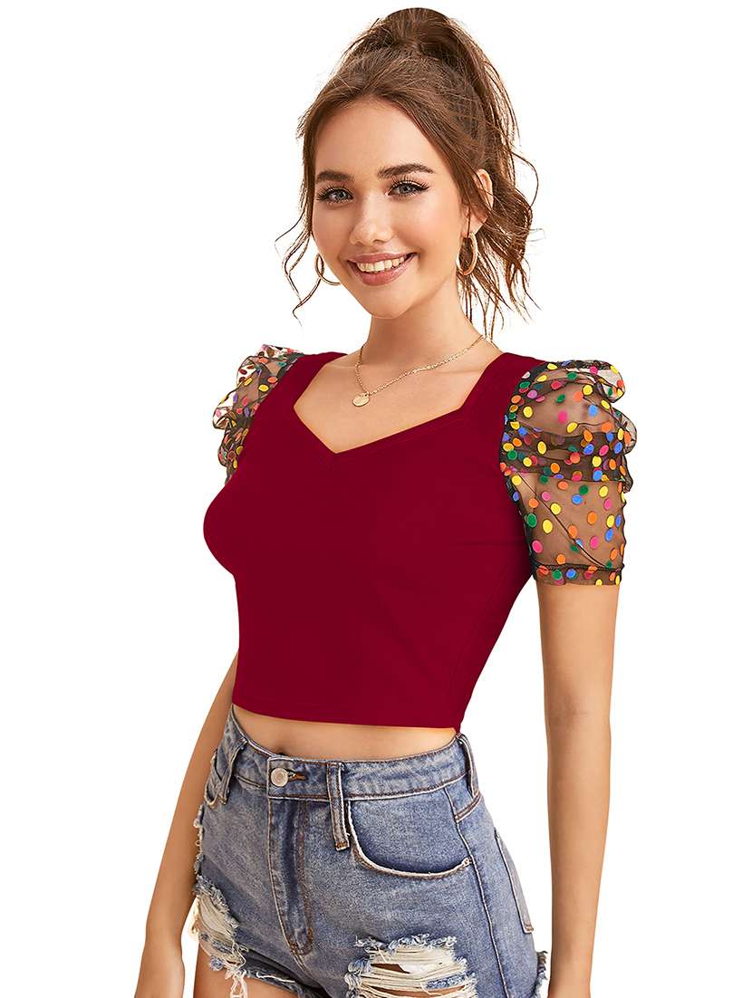 Women Printed Puff Sleeves Crop Top - 22639209 -  Standard Image - 2