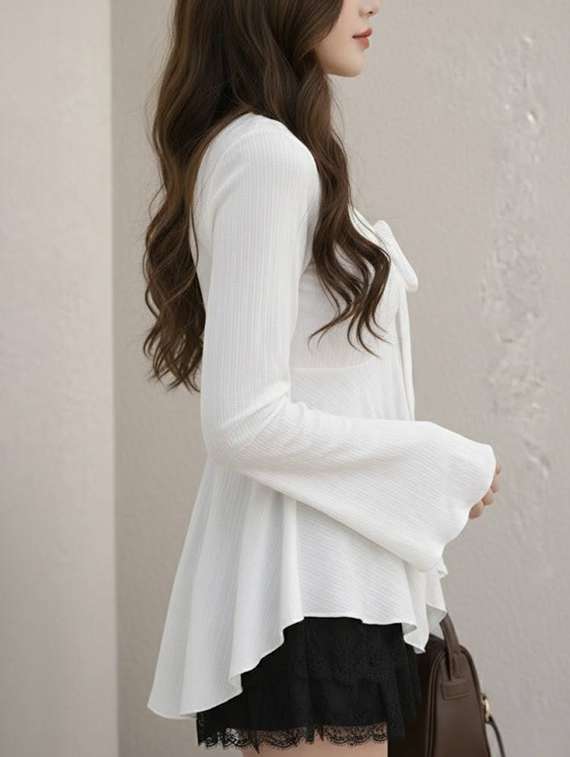 women solid long sleeves asymmetric top - 22639276 -  Standard Image - 2