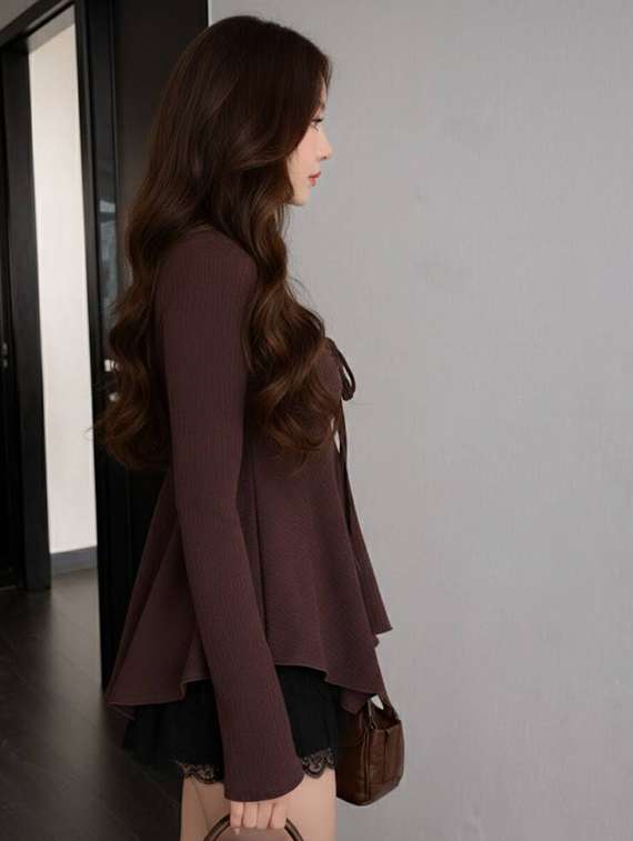 women solid long sleeves asymmetric top - 22639280 -  Standard Image - 2