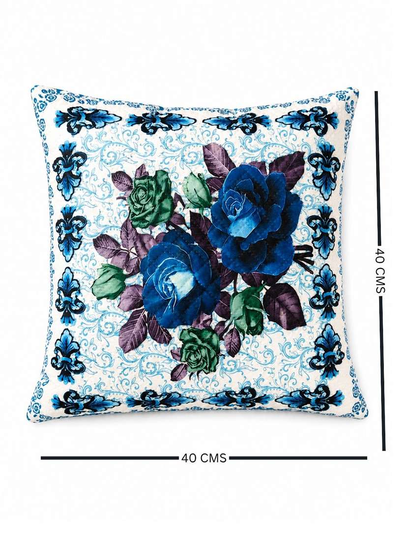 Blue & Green Floral Printed Decorative Cushion Cover - 22639284 -  Standard Image - 2