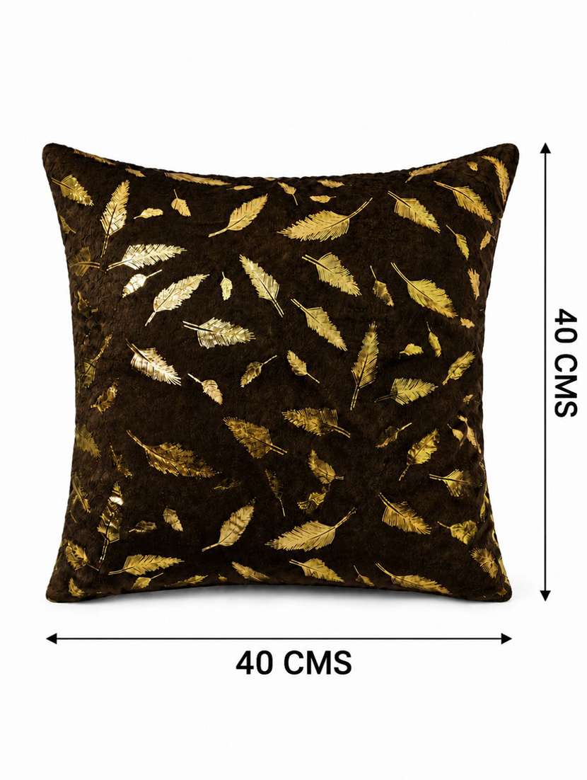 Brown & Gold-toned Feather Print Square Cushion Cover - 22639290 -  Standard Image - 2