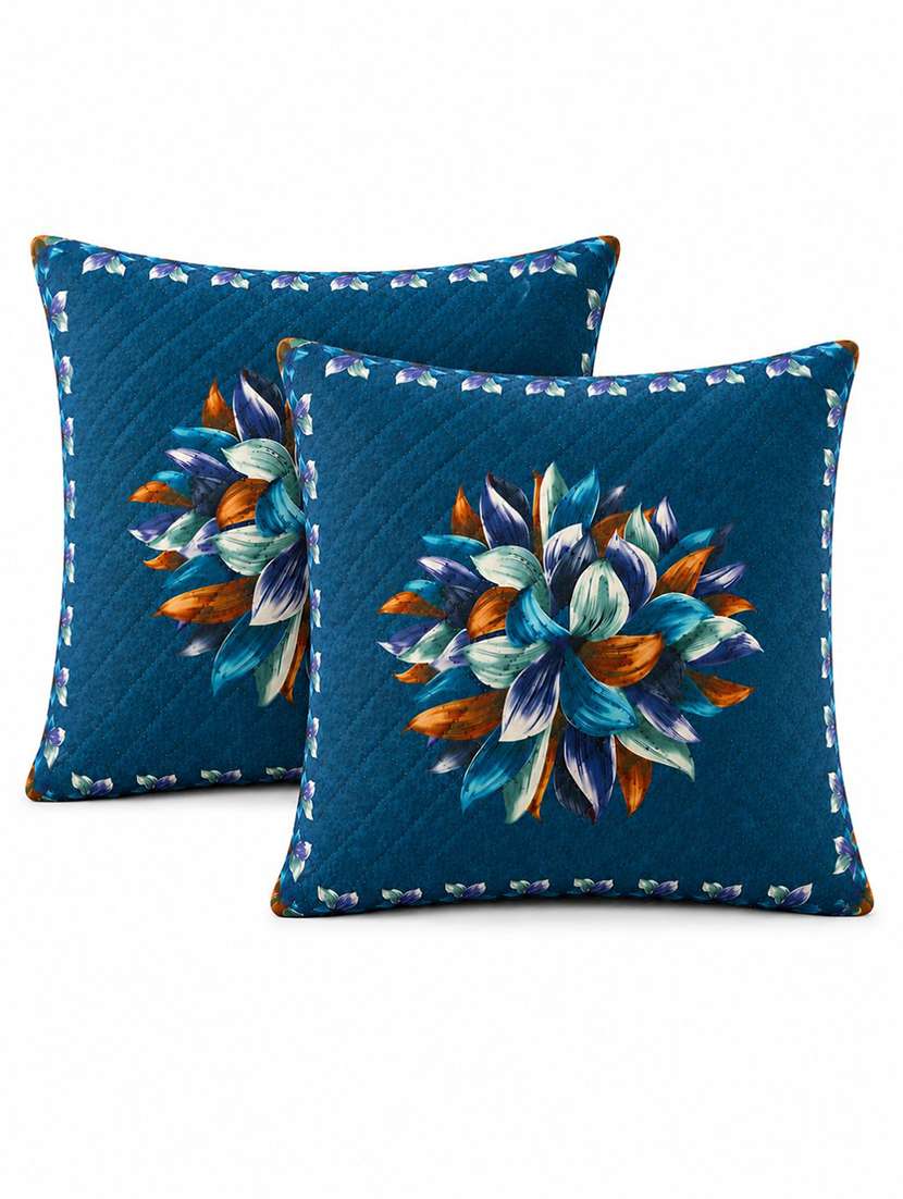 set of 2 teal blue multicolour floral printed square cushion covers - 22639300 -  Standard Image - 2
