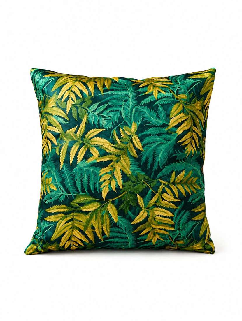 set of 5 emerald green & mustard botanical leaf printed square cushion covers - 22639304 -  Standard Image - 2