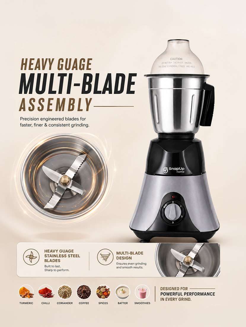 snapup home apex+ mixer grinder 750w 3 jar hybrid - 22639548 -  Standard Image - 7