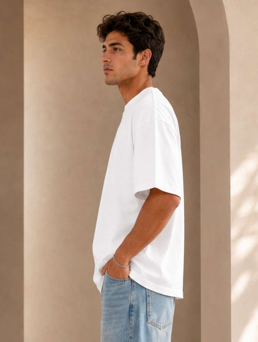 Men Solid Short Sleeve Oversized T-shirt - 22639600 -  Standard Image - 2