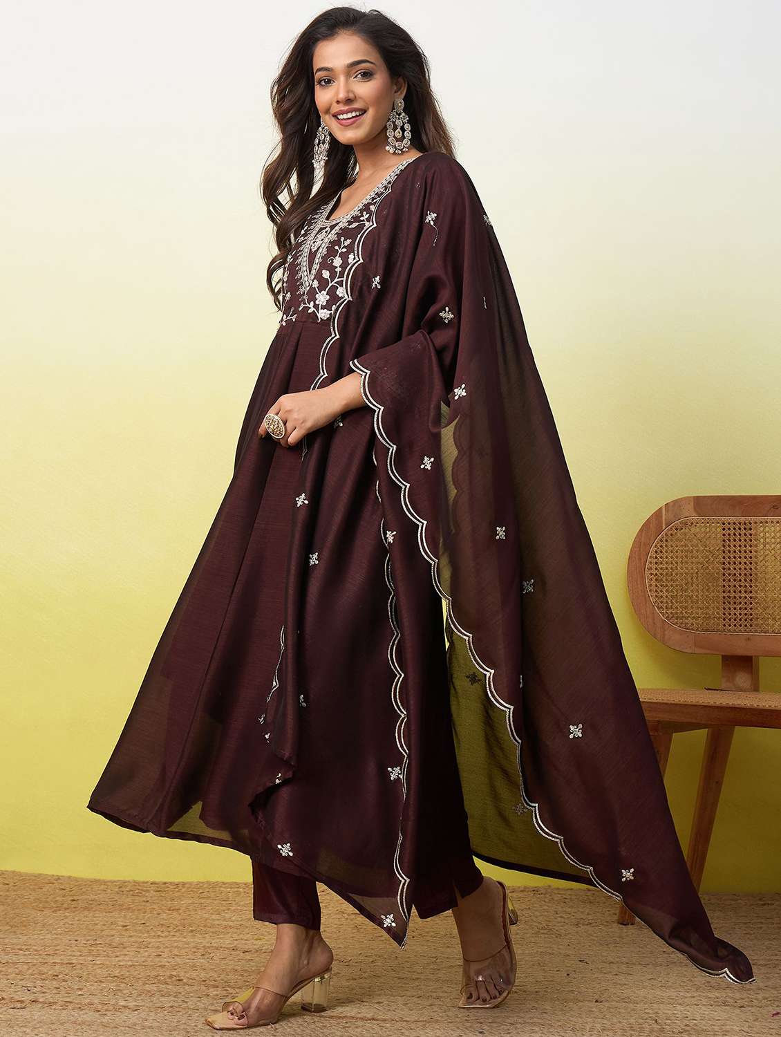 Women Embroidered Three Quarter Sleeves Kurta Pant Set With Dupatta - 22639771 -  Standard Image - 2