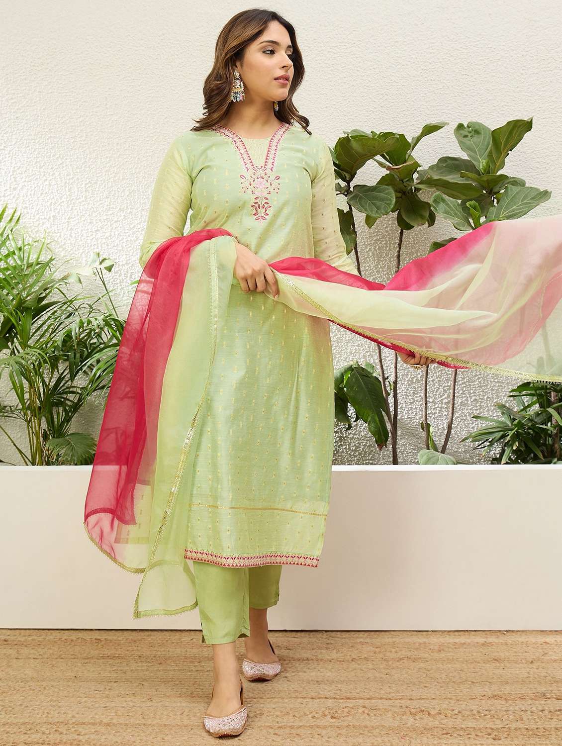 Women Embroidered Three Quarter Sleeves Kurta Pant Set With Dupatta - 22639780 -  Standard Image - 2