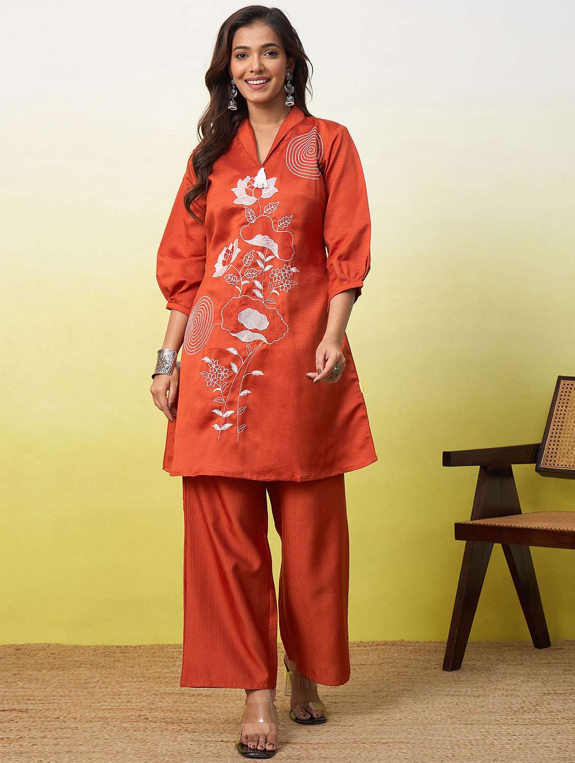 Women Embroidered Three Quarter Sleeves Ethnic Co-ord Set - 22639792 -  Standard Image - 2