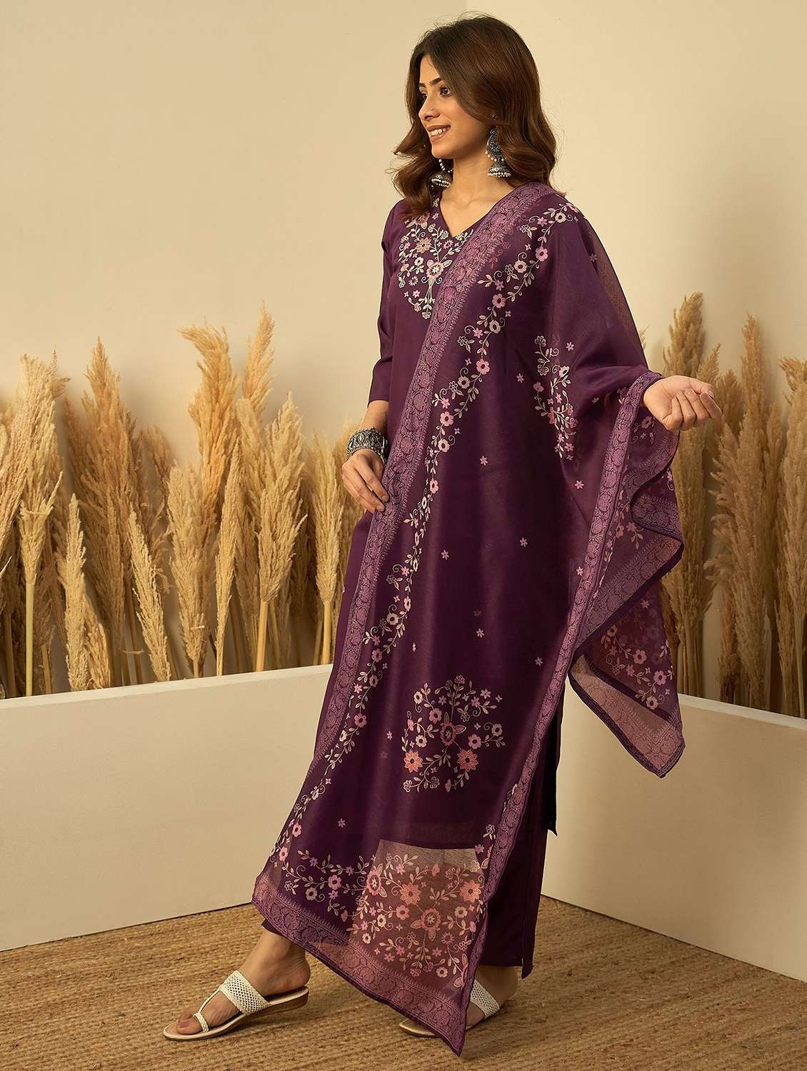 women embroidered three quarter sleeves kurta pant set with dupatta - 22639797 -  Standard Image - 2