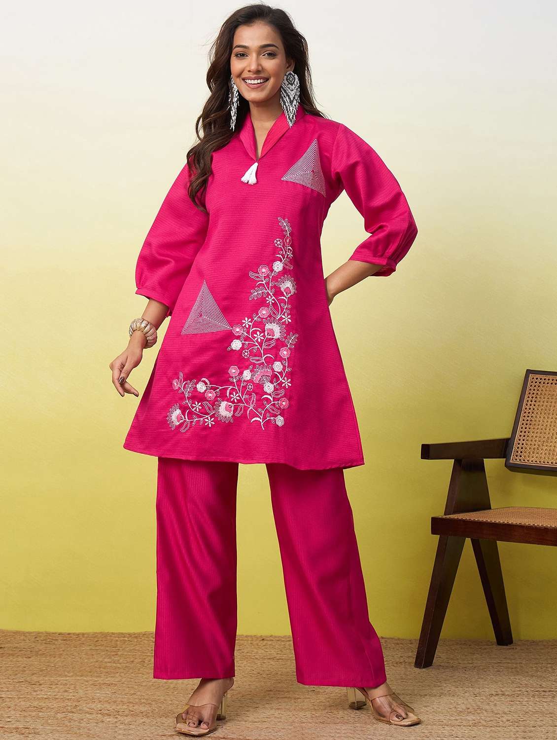Women Embroidered Three Quarter Sleeves Ethnic Co-ord Set - 22639813 -  Standard Image - 2