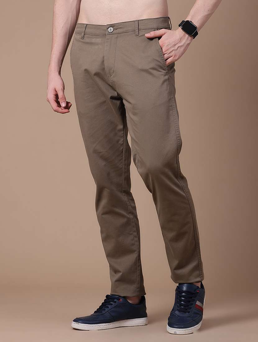 Men Solid Mid Rise Chinos Casual Trouser - 22640178 -  Standard Image - 2