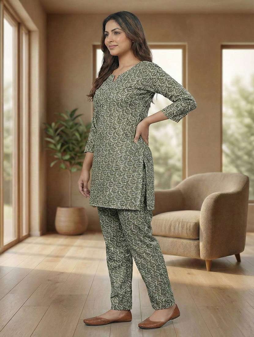 women printed three quarter sleeves ethnic co-ord set - 22640383 -  Standard Image - 2