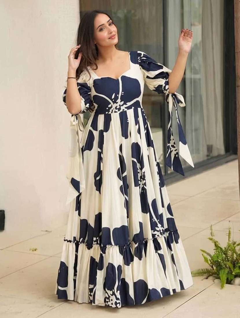 women printed puff sleeves tiered dress - 22640385 -  Standard Image - 2