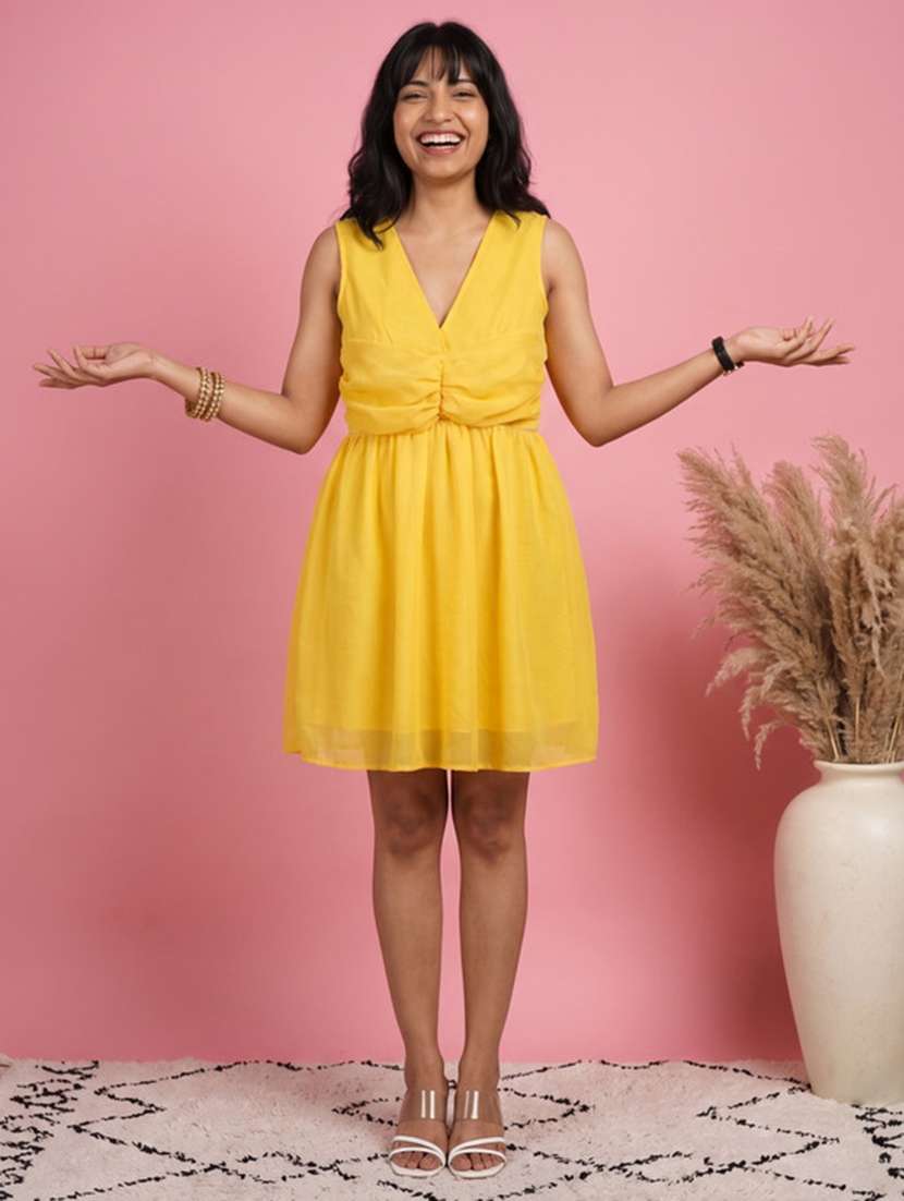 women solid sleeveless a-line dress