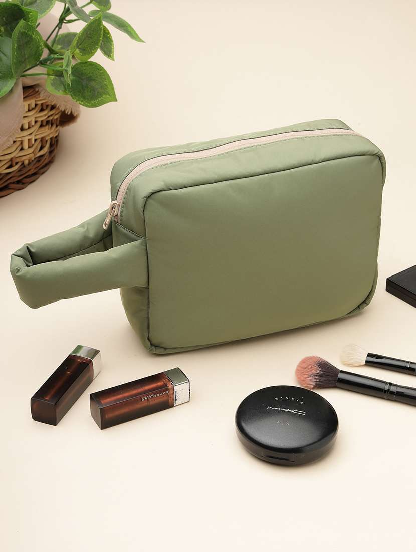 women solid zip closure travel pouch
