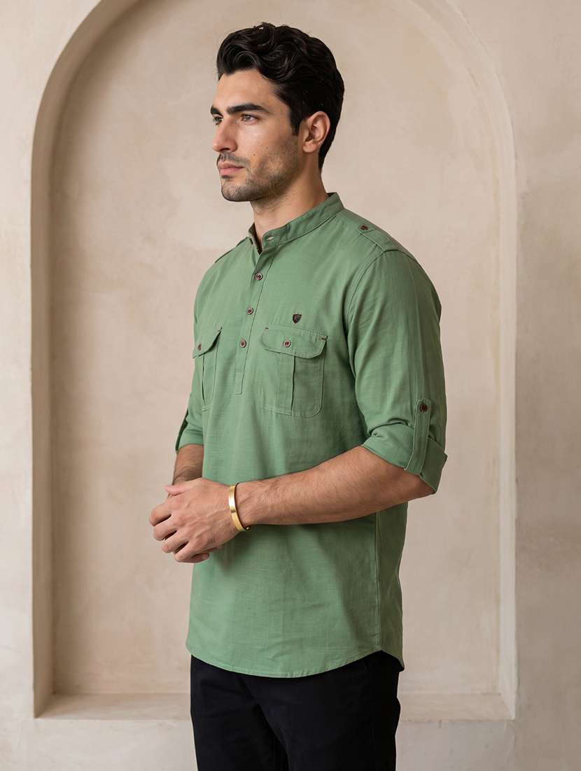 Men Solid Mandarin Neck Pathani Short Kurta - 22642592 -  Standard Image - 2