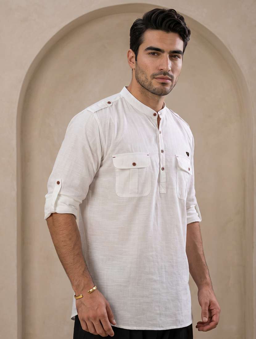 Men Solid Mandarin Neck Pathani Short Kurta - 22642597 -  Standard Image - 2