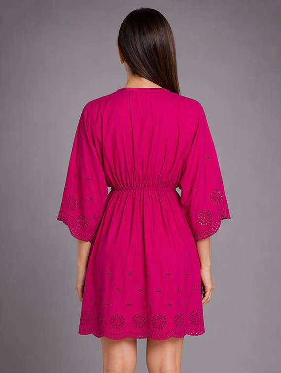 Women Self Design Three Quarter Sleeves A-line Dress - 22642665 -  Standard Image - 2