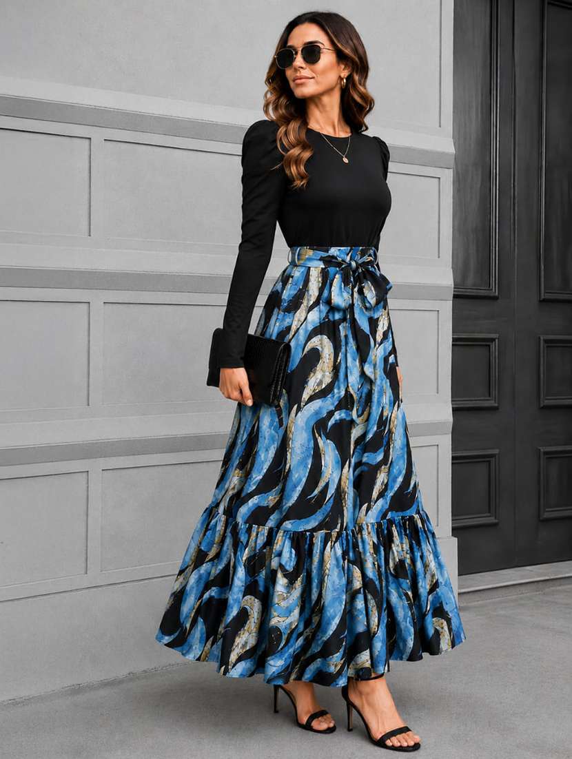 women printed leg-o-mutton sleeve tiered dress - 22642666 -  Standard Image - 2