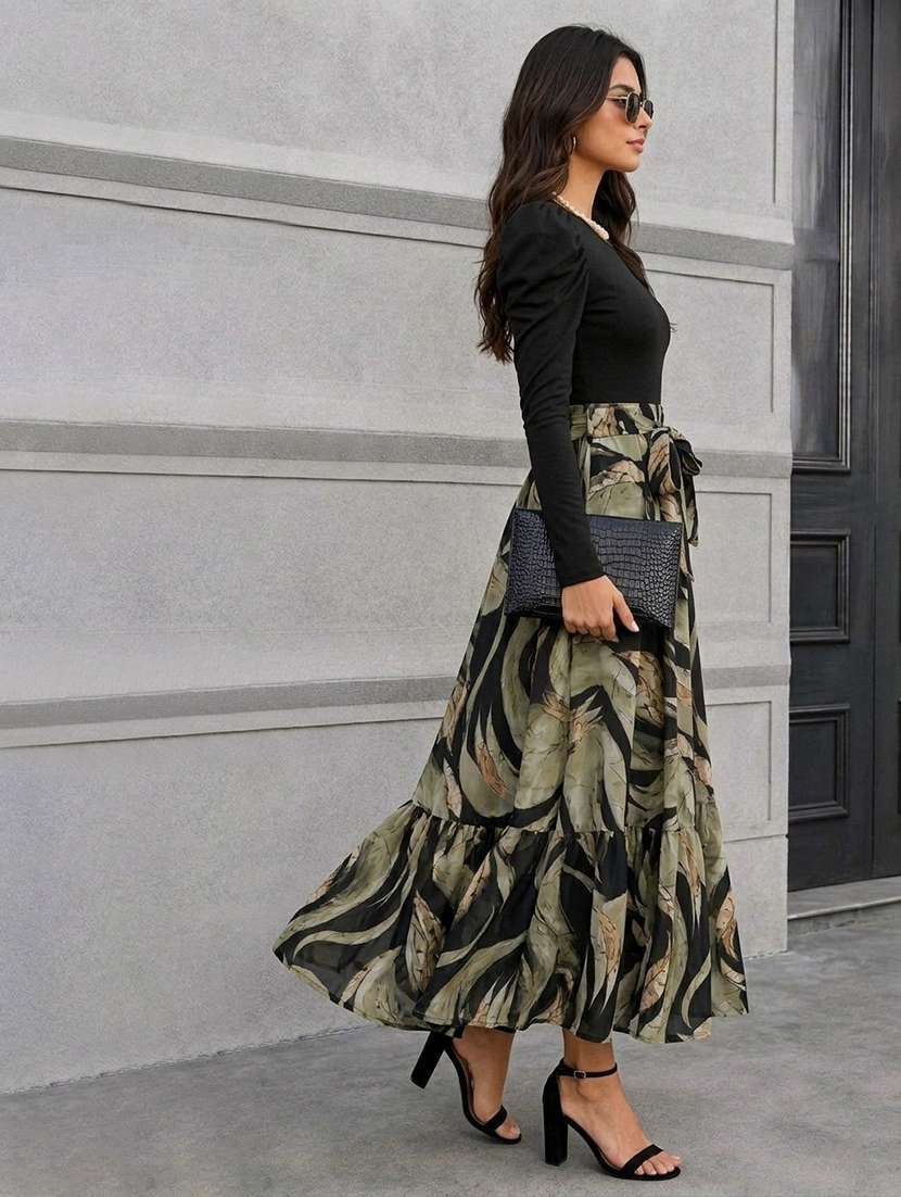 women printed leg-o-mutton sleeve tiered dress - 22642667 -  Standard Image - 2