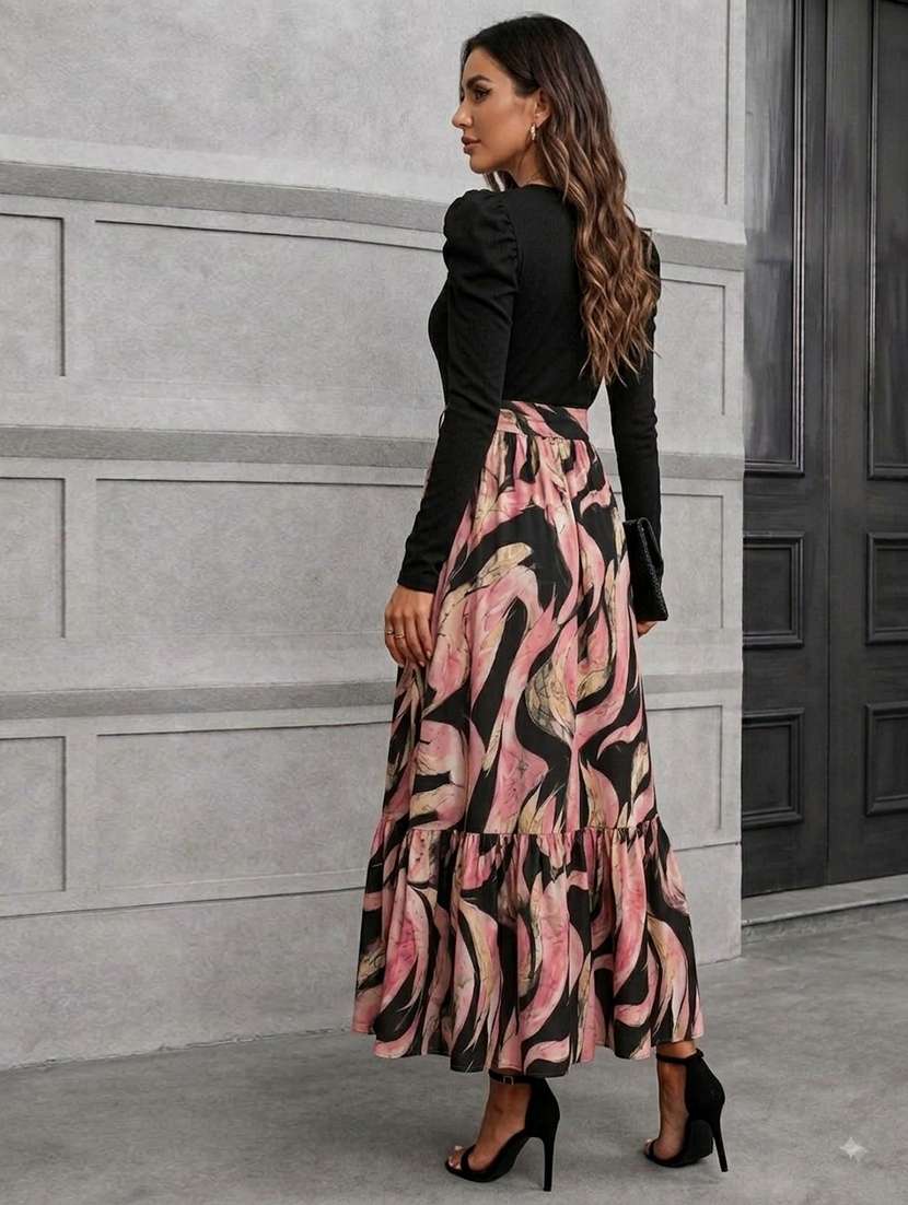women printed leg-o-mutton sleeve tiered dress - 22642668 -  Standard Image - 2