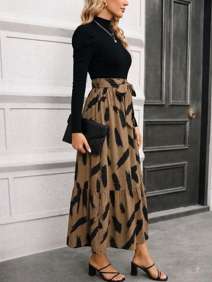 women printed leg-o-mutton sleeve tiered dress - 22642669 -  Standard Image - 2
