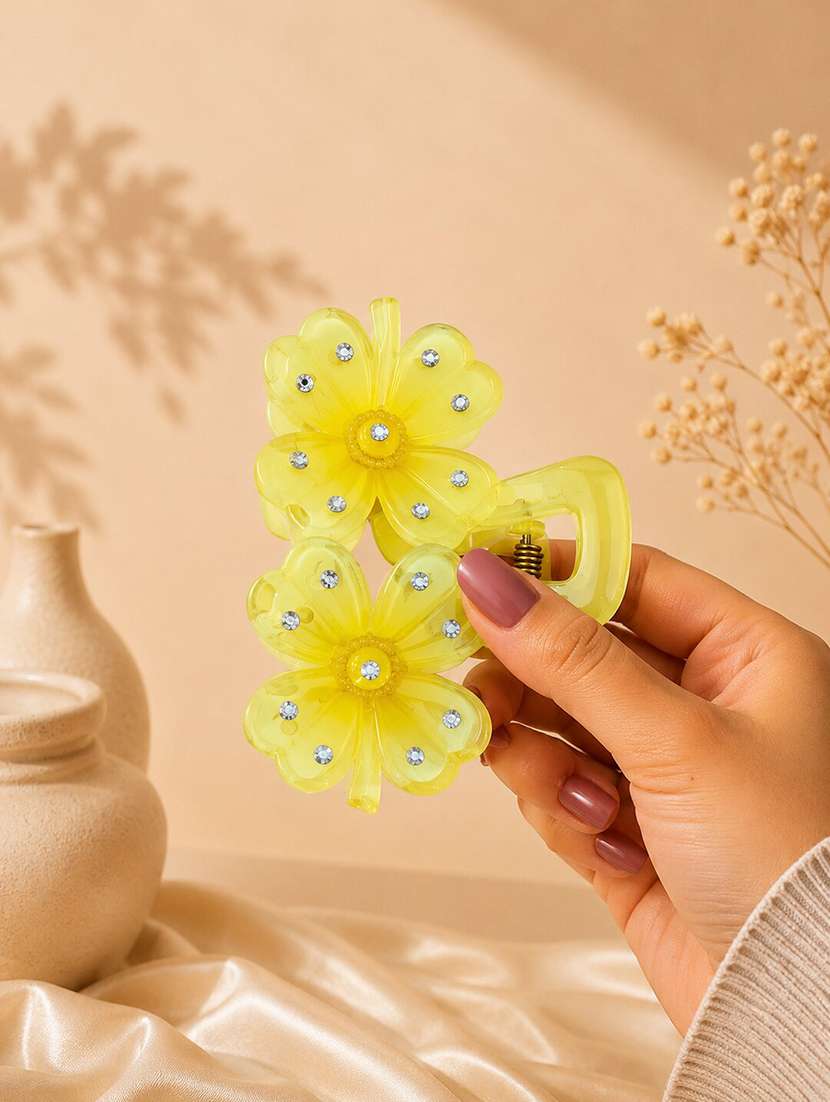 yellow floral rhinestone hair claw clip - plastic - 22642691 -  Standard Image - 2