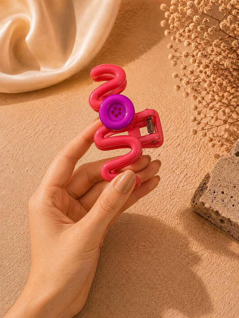 trendy red s-shaped hair claw clip with button detail for women - 22642694 -  Standard Image - 2