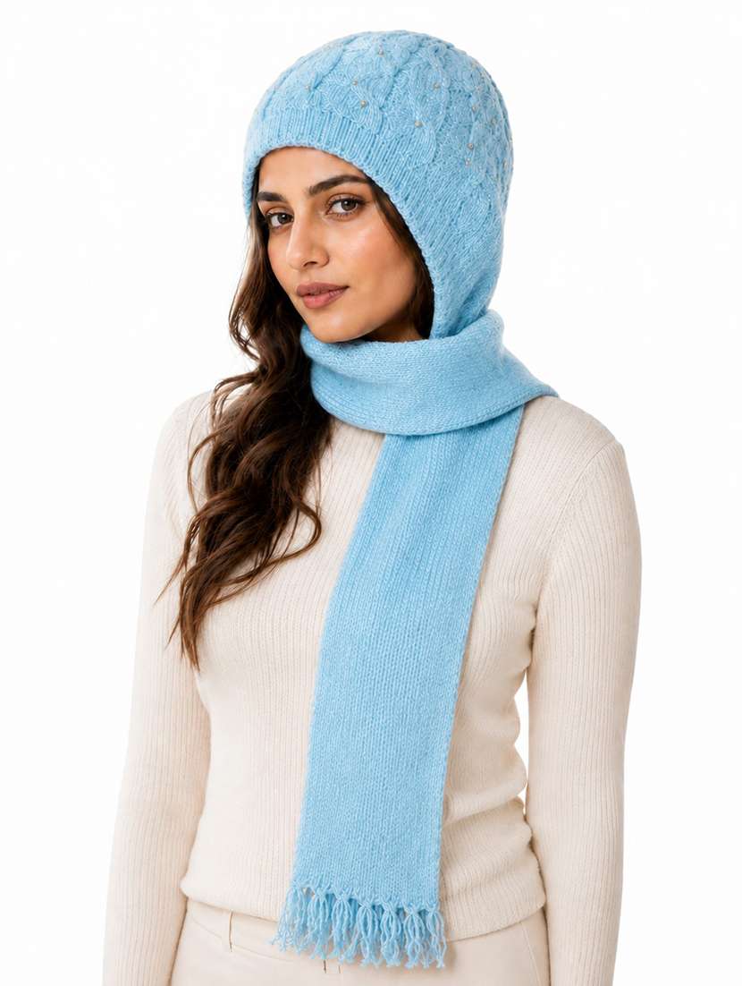 Women Self Design Cap With Attached Muffler - 22642728 -  Standard Image - 2