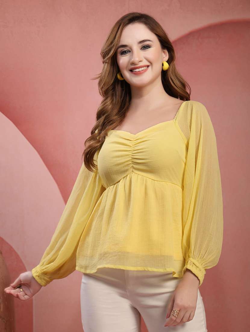 Women Solid Long Sleeves Peplum Top - 22657862 -  Standard Image - 2