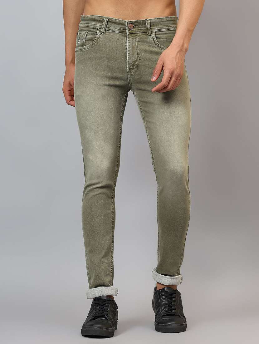 men washed mid rise full length slim fit jeans