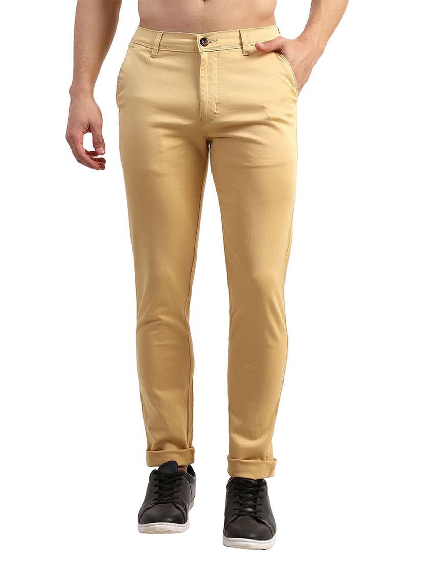 men solid mid rise chinos casual trouser