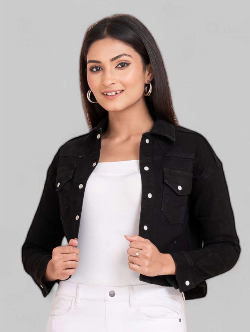 women solid long sleeves short jacket