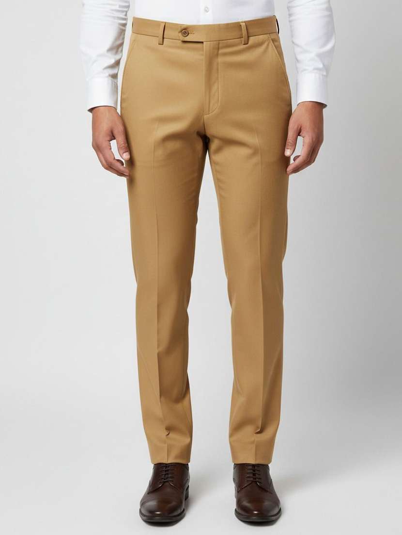 men solid mid rise flat formal trouser