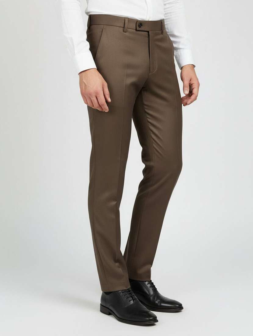 men solid mid rise flat formal trouser - 22658399 -  Standard Image - 2